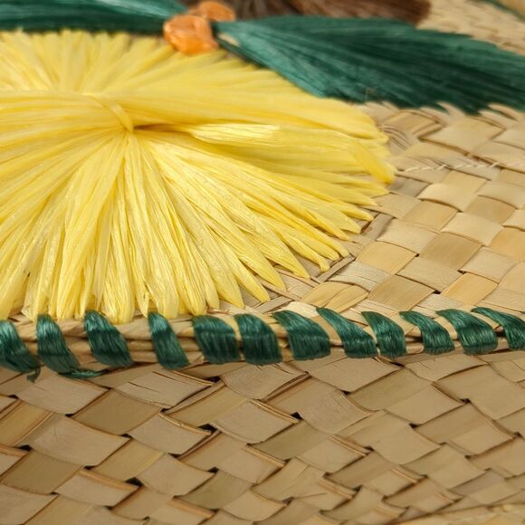 Vintage Large Woven Straw Raffia Bag Tote 1960s MCM Beach Floral - Picture 7 of 16